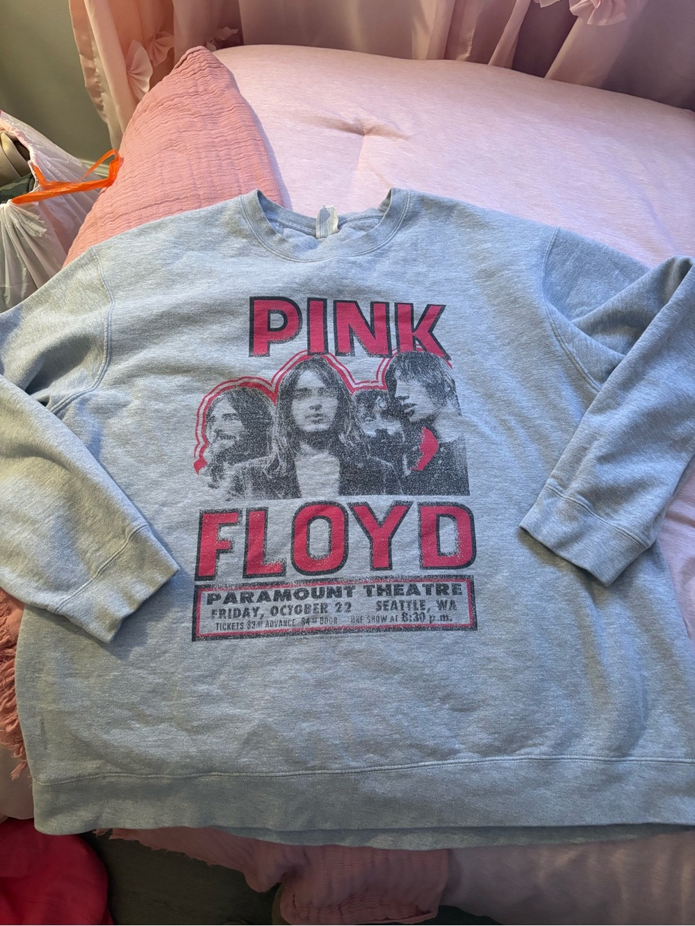 Hanes Gray Sweatshirt Pink Floyd Graphic with Pink Accents